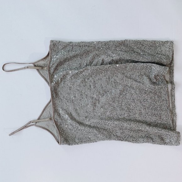 EXPRESS Sequined Strappy Neutral Beige Tank Top M - Picture 5 of 8